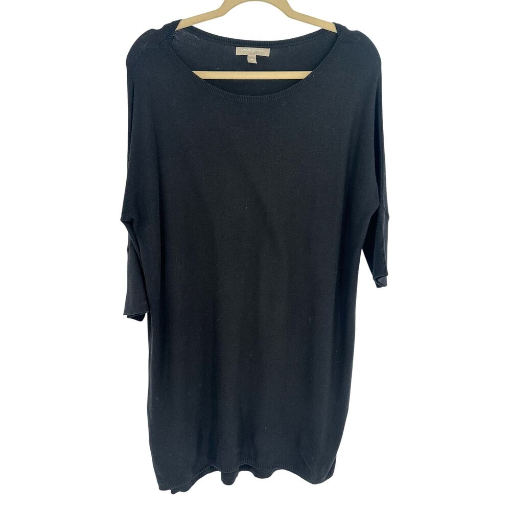Banana Republic Black Crew Neck‎ Sweater M Medium 3/4 Sleeve Cotton Pullover
